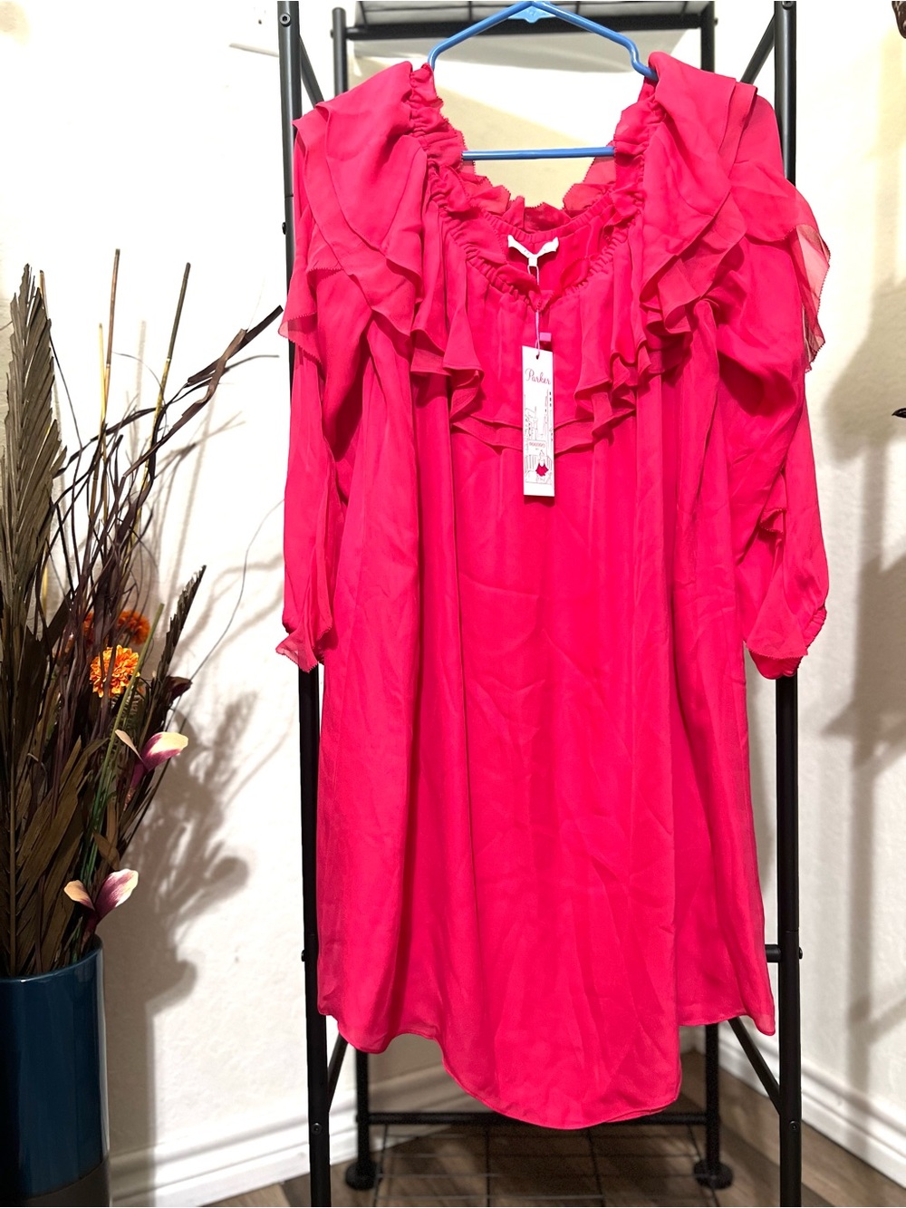 NWT Parker Women's Ruffled Off-Shoulder Dress - Prism Pink